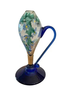 Mundgeblasene Kunst Glas Alkohol Öl Tischlampe handbemalt Glyzinie signiert 7" blau - Bild 1 von 9