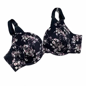 Cacique Boost Plunge, Black Floral Push-Up Padded Bra with Underwires, size 40D - Picture 1 of 3