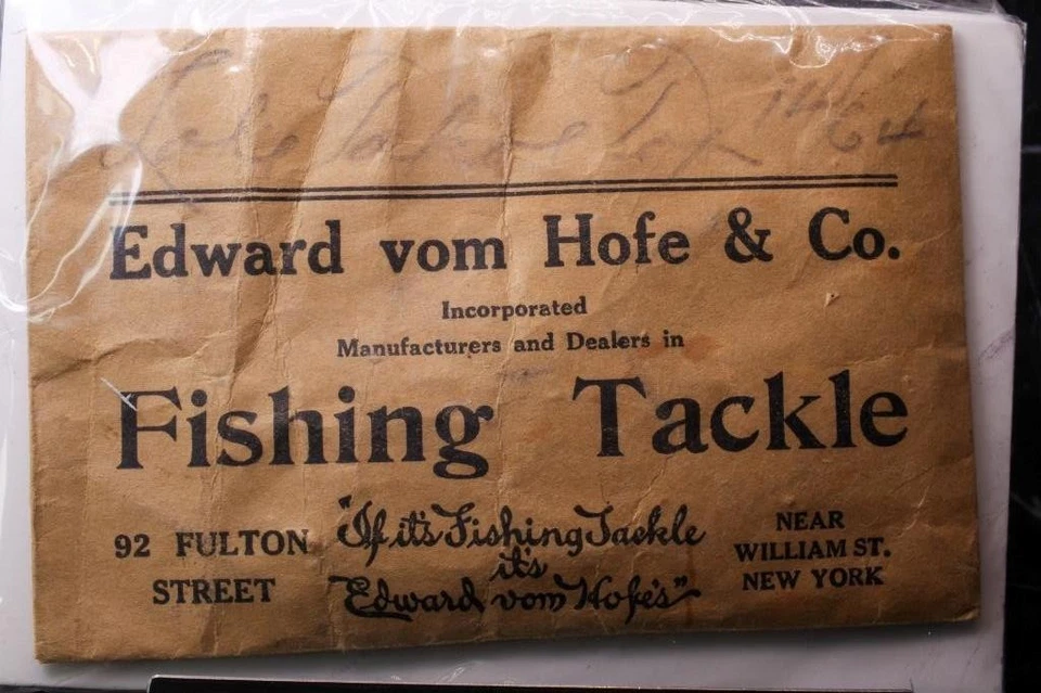 SOBRE DE APAREJOS DE PESCA VINTAGE EDWARD VOM HOFE & CO. NUEVA YORK Foto 1 de 1