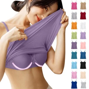 Women Camisole with Built in Shelf BRA Adjustable Spaghetti Strap Layer Tank Top - Picture 1 of 54