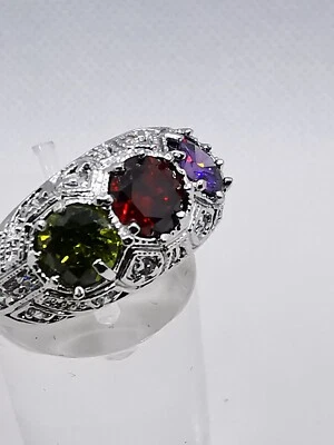 Damen Ring aus Silber 925 Wunderschön  mit bunten Edelsteinen  gr. 59 wie NEU! - Bild 1 von 4