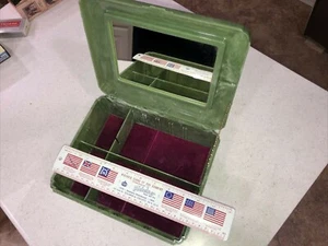 Vintage Jewelry Box w/ mirror oriental design, Hard Marbled Plastic Awesome!! - Picture 1 of 12