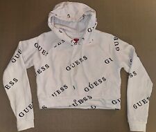 Guess Hoodie Women's Size Small S Cropped Long Sleeve White Blue Logo