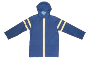 Vintage UNDERCOVER KIDS Unisex Boys Girls Blue Vinyl Rain Jacket Pockets size 12 - Picture 1 of 7