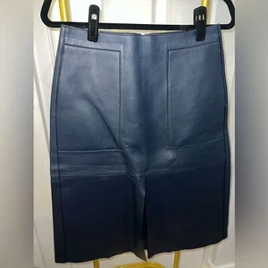 Beautiful St. John Leather A Line Skirt Navy Blue - Imagen 1 de 11