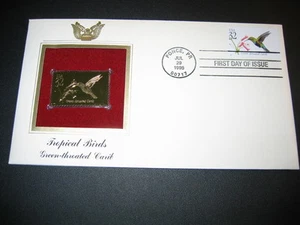 Green-throated Carib Tropical Bird 1998 Gold Golden replica Cover FDC Stamp - Picture 1 of 3