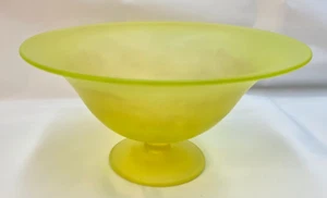 10.25" Tiffin Emerald Canary Satin Uranium Glass Compote Pedestal Footed Bowl - Picture 1 of 10