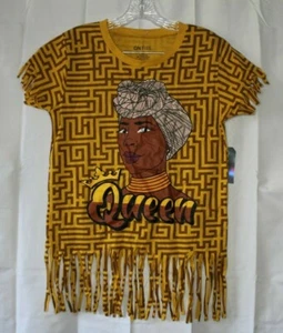 On Fire Brand Fringe Queen Mustard Yellow Shirt Medium - Picture 1 of 7
