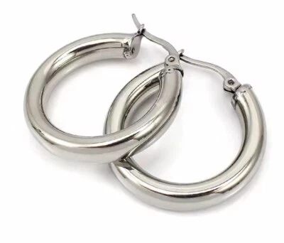 Новый белое золото заполненное трубчатый коренастый обруч серьги 30 мм - Изображение 1 из 4