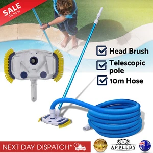 Swimming Pool Cleaner Vacuum Suction Floor Brush Head Sweeper Cleaning W/ Pole - Picture 1 of 12
