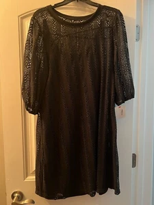 vestido perfectamente priscilla 1X encaje negro hasta la rodilla - Imagen 1 de 9