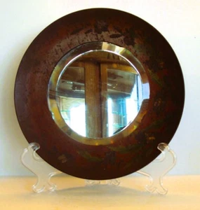 Ant/Vtg Mexican Folk Art? HandPainted Floral Wood Rim Beveled Mirror Wall Hanger - Picture 1 of 10