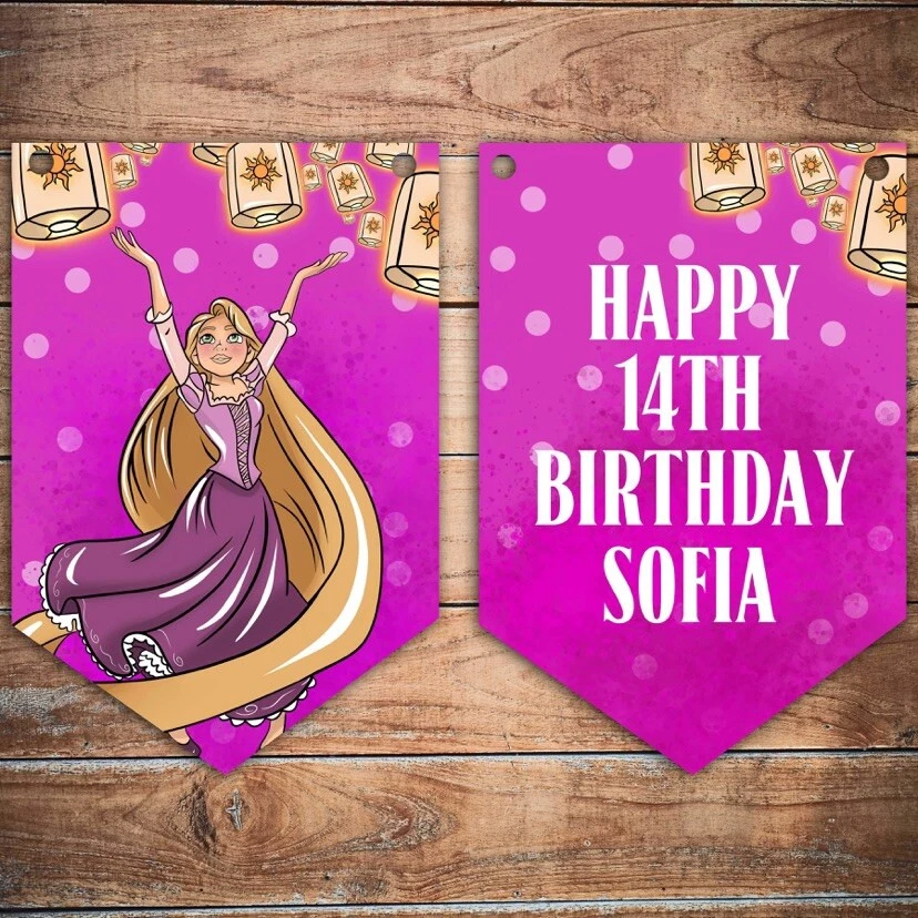 Banderín personalizado enredado, fiesta, banderín Rapunzel, decoración de cumpleaños, Foto 1 de 1