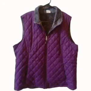 Free Country Reversible Quilted Vest 2XL Purple Gray Polyester Zipper Pockets - Picture 1 of 9