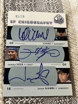 2003 SP Authentic Chirography Triples #ISG Ichiro/Sosa/Giambi #'d 61/75 - Image 1 of 2