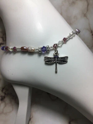 Pulsera tobillera/tobillo de cristal púrpura curativo hecha a mano con elementos de Swarovski EE. UU. Foto 1 de 3