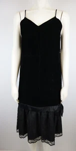 Vintage 80s Women's Dress Black Velvet Drop Waist Party STUDIO E Size 7/8 Goth - Picture 1 of 13