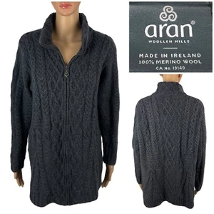 Aran Woolen Mills Womens XL Cardigan Sweater 100% Merino Wool Knit Full Zip Gray - Imagen 1 de 9