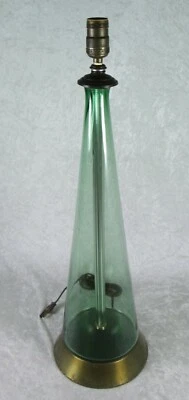 Green Art Glass Lamp Cone Mid Century Modern 24in to Socket Vintage Blenko Style - Image 1 of 4