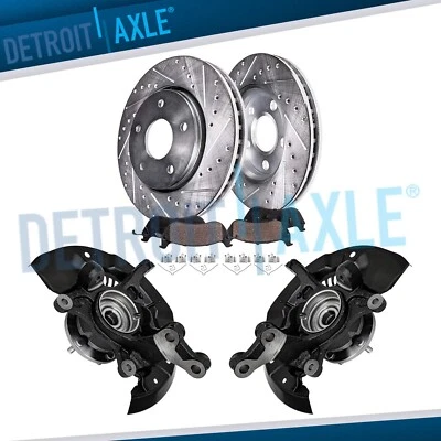 6pc FWD Front Steering Knuckles Hubs Drilled Rotors Brake Pads for Toyota Sienna - Image 1 of 4