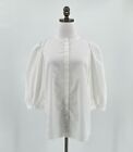 G. GOOP White Cotton Tracy Puff Sleeve Button Up Blouse Sz 10