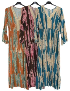Ladies Italian Lagenlook Tie Dye Maxi Dress Tassels Long Flared Sleeves SS25 - Picture 1 of 4