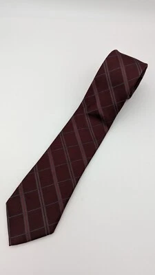 Black Brown 1826 100% Silk Maroon Grey Red Windowpane Pattern Neck Tie - Image 1 of 4