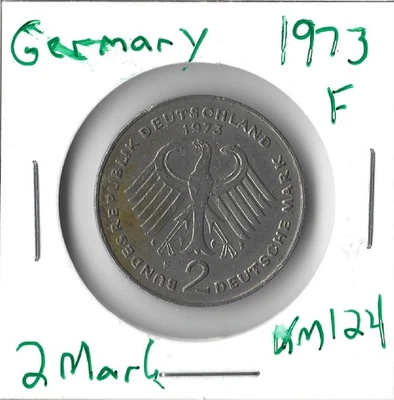 Moneda Alemania 2 marcos 1973 F KM124 Foto 1 de 2
