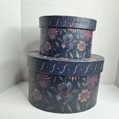 Bobs Boxes 2 Stacking LANG Folk Art PRIMITIVE BLOOMS Box Susan A. Winget Oval - Image 1 of 4