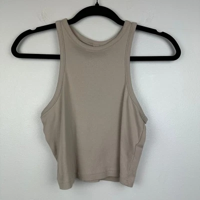 H&M Divided Womens Basic Casual Racerback Knit Cropped Beige Tank Top Medium  - Image 1 of 4