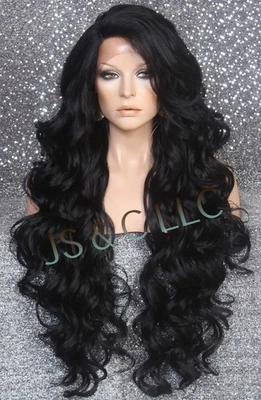 Peluca delantera de encaje mezcla cabello humano larga negra calor OK mono parte 1 RBPR Foto 1 de 4