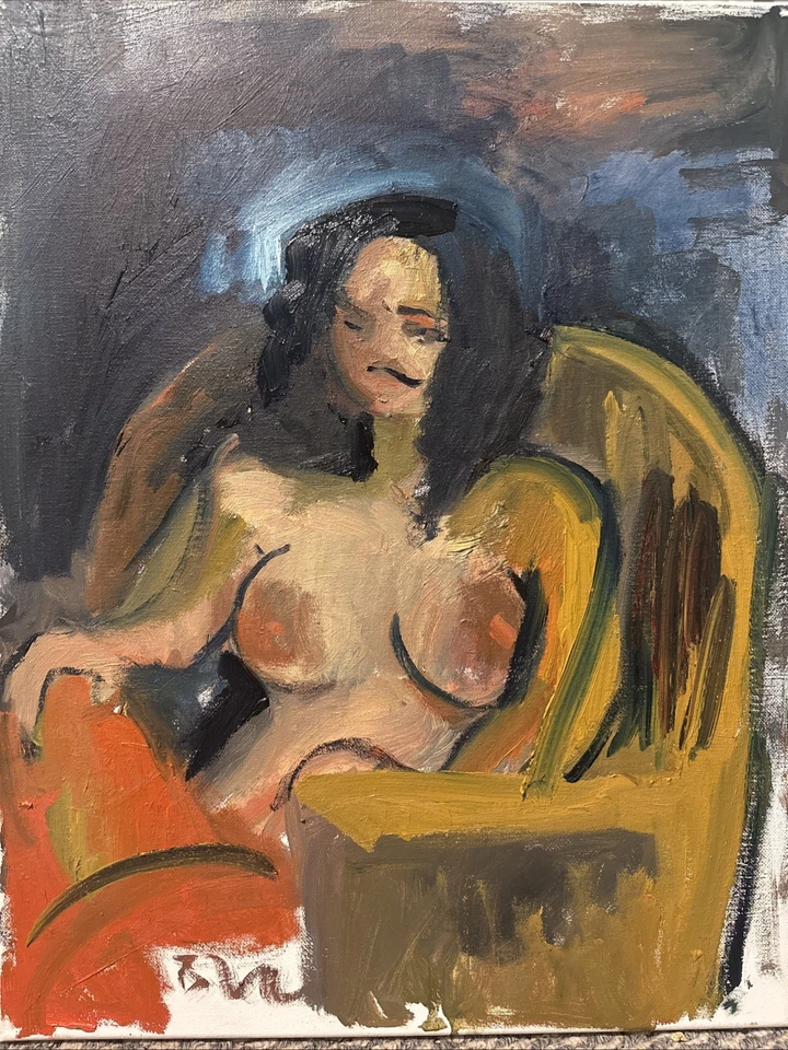 Pintura al óleo interior tocador cubismo francés original firmada mujer lienzo 16x20 Foto 1 de 1