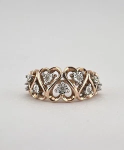 Designer 10K Rose Gold Natural Diamond Double Heart Love Ring - Picture 1 of 8