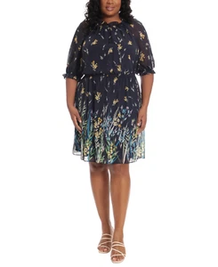 London Times Women's Black Floral-Print Cinched-Waist Dress Plus Size 22W NWT - Picture 1 of 11