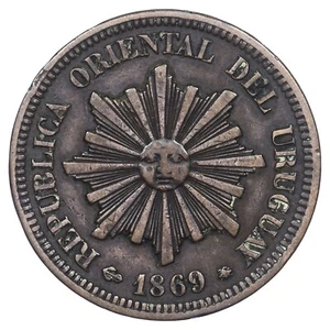 Uruguay 2 Centésimos 1869 Bronce KM.12 República Oriental De L'Uruguay Moneda - Picture 1 of 2