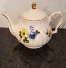 Vintage Sadler Yellow & Blue Floral Teapot Gold Accents - Made In England - Euc