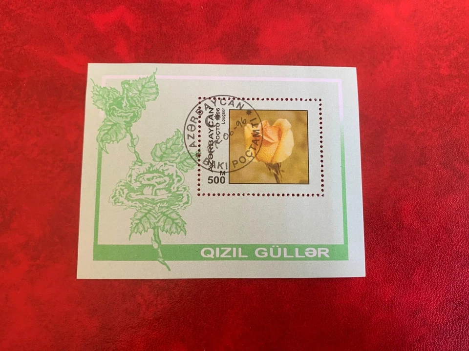 AZERBAIJAN 1996 USED SHEET FLOWERS ROSES LOUGSOR - Image 1 of 1