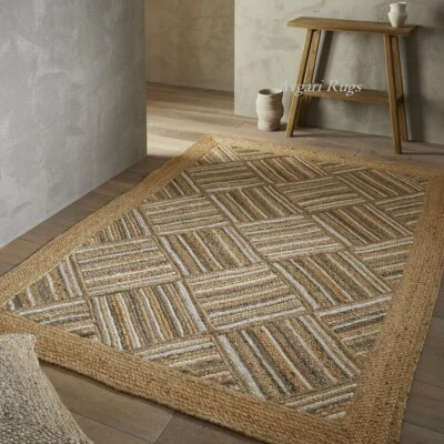 Rug Jute Carpet Handmade Rectangle Farmhouse Rug Home Runner Living Room - Image 1 of 4
