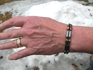 Men's Women's 100% Black n Copper Magnetic Hematite Bracelet Anklet 2 Row Thin  - Picture 1 of 7