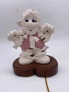Ceramic Mummy Halloween Sculpture 13” With Stand Light Up Hand Painted - Picture 1 of 14