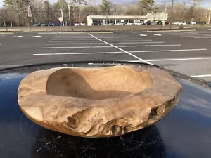 Large 16” Unsigned Rustic Burl Wood Live Edge Wooden Bowl Free Form - Picture 1 of 6