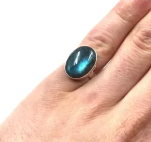 925 Silber Ring Labradorit Bandring Unisex Schmuck Sprengring individuelle Größe - Bild 1 von 15