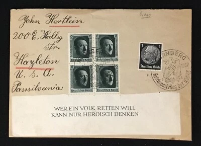 GERMANY-REICH 1937 # 650 (4 x ) FROM BLOCK -TO USA --F/VF  - Image 1 of 2