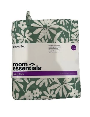 Twin / XL Twin Sheet Set Microfiber Room Essentials BRAND NEW Green W/ Flowers - Image 1 of 4