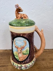 Vintage 1999 House of Lloyd Bierkrug mit Deckel Tasse Keramik Hirschgeweih Motiv - Bild 1 von 13