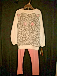 NWT FOREVER ME GIRLS SIZE 6 2 PC TOP/SHIRT ANIMAL PRINT/CAT FACE & EARS PINK - Picture 1 of 3