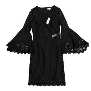 New York & Co. Kleid Damen Größe 6 Schwarz Glockenärmel Spitze Neu - Bild 1 von 10
