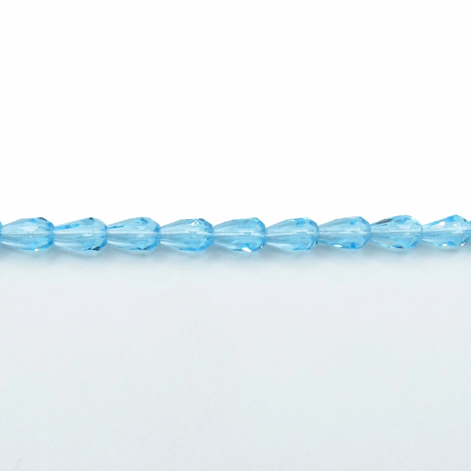 Aqua Blue Transparent- 50 7x5 mm Teardrop Czech Glass Fire Polish Beads - Image 1 of 1