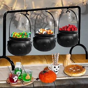 Halloween Cauldrons Serving Bowl Decor,Set of 3 Hanging Black Plastic Cauldron B - Picture 1 of 12