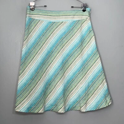 Bias Cut Size 14 Striped Skirt Linen Beachy Coastal Summer Chic Preppy Resort - Image 1 of 4